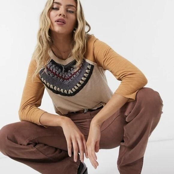 Free People We The Free Spring Bound Crochet Cotton & Linen Blend Baseball Tee - Picture 5 of 16